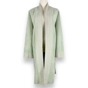 Solitare Embroidered Faux Suede Longline Jacket Women's Medium Mint Green